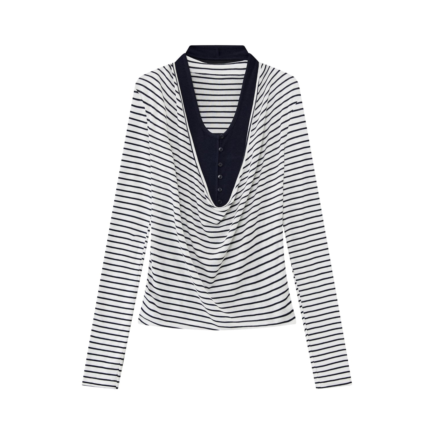 RUN TO THE FUTURE Lyocell Striped Color Block Faux Two Piece Casual Women Long Sleeve T-Shirts