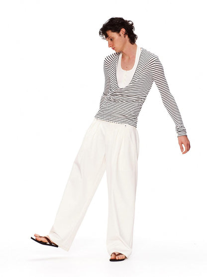 RUN TO THE FUTURE Lyocell Striped Color Block Faux Two Piece Casual Women Long Sleeve T-Shirts