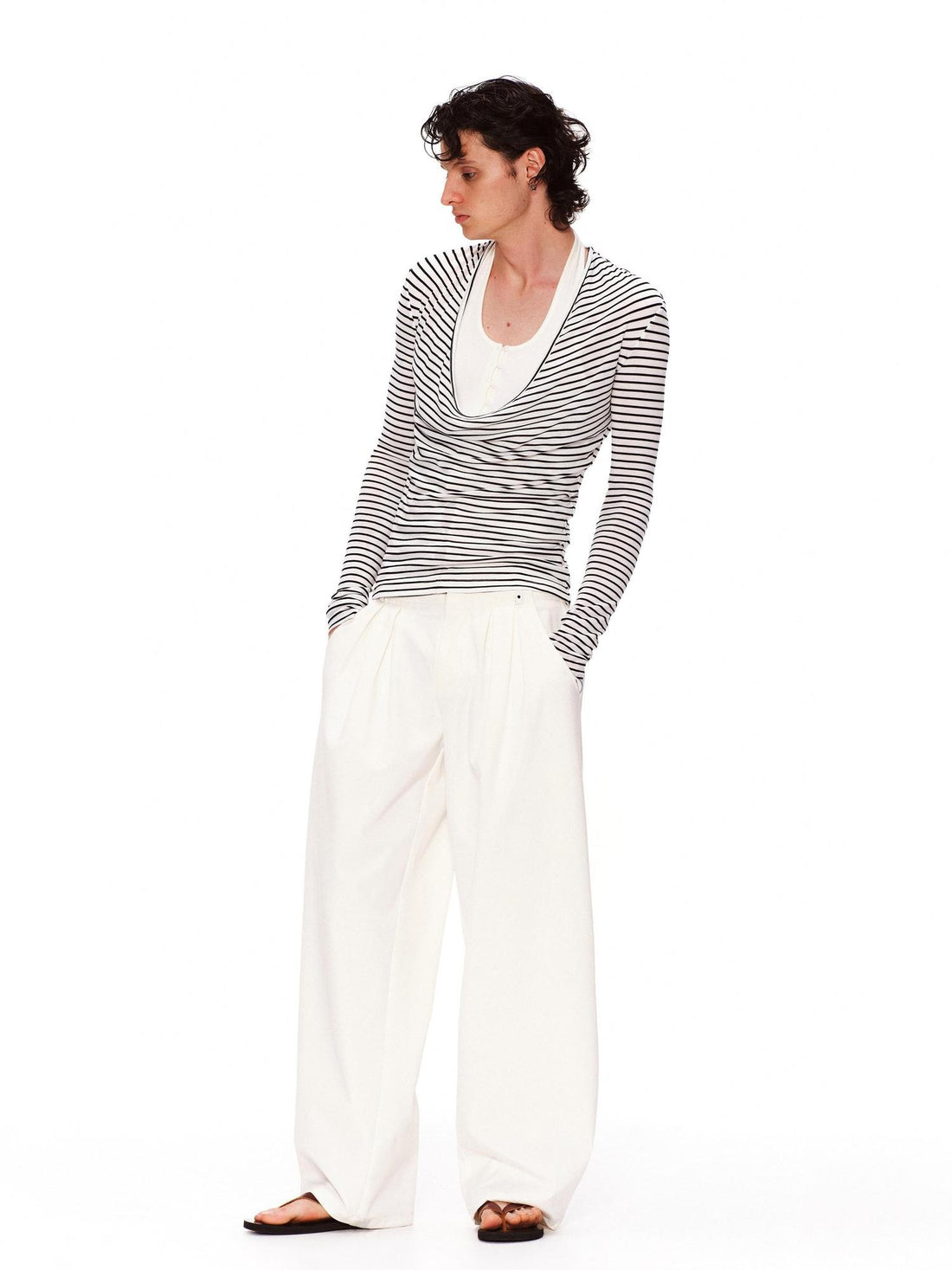 RUN TO THE FUTURE Lyocell Striped Color Block Faux Two Piece Casual Women Long Sleeve T-Shirts