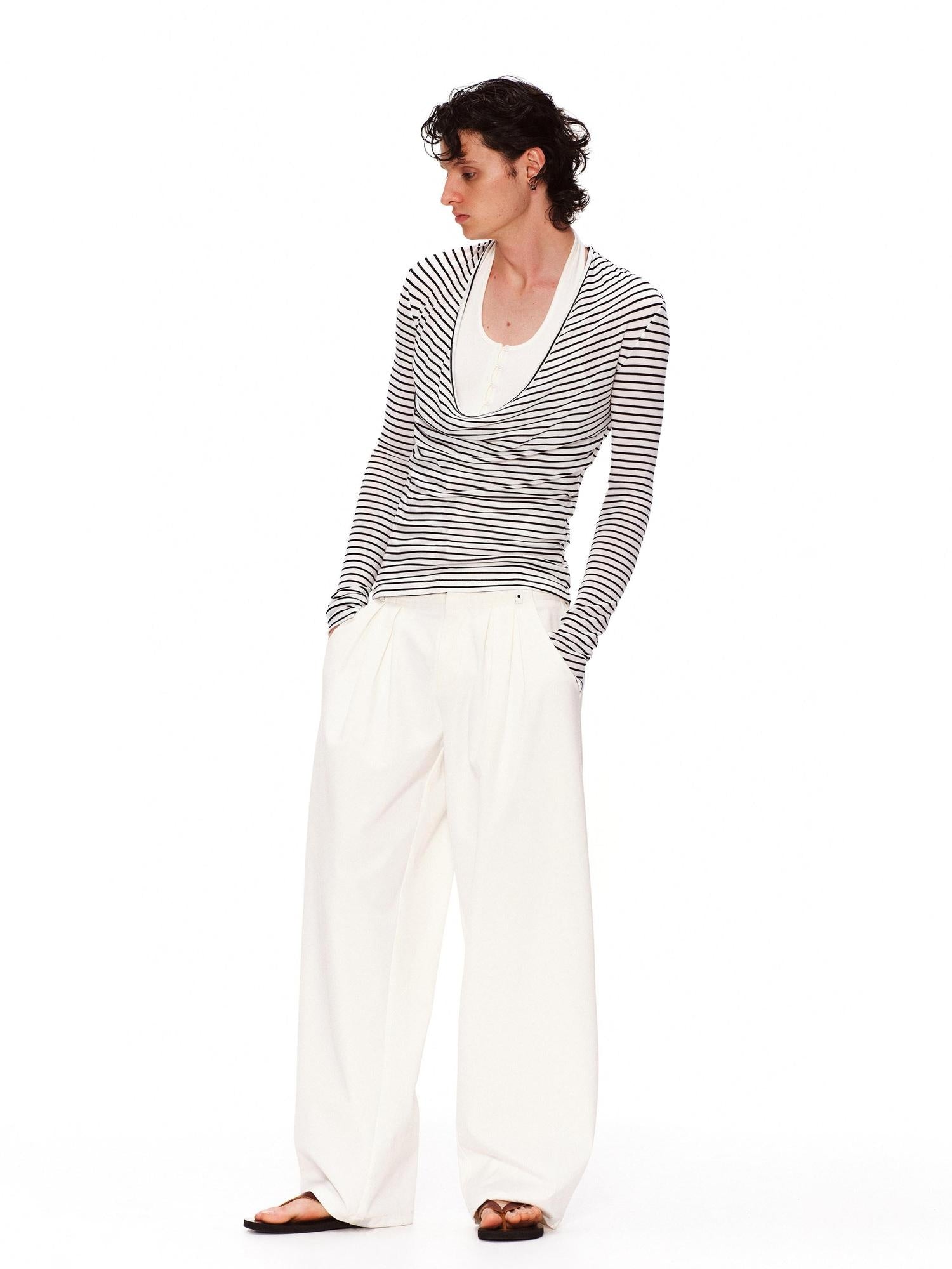 RUN TO THE FUTURE Lyocell Striped Color Block Faux Two Piece Casual Women Long Sleeve T-Shirts