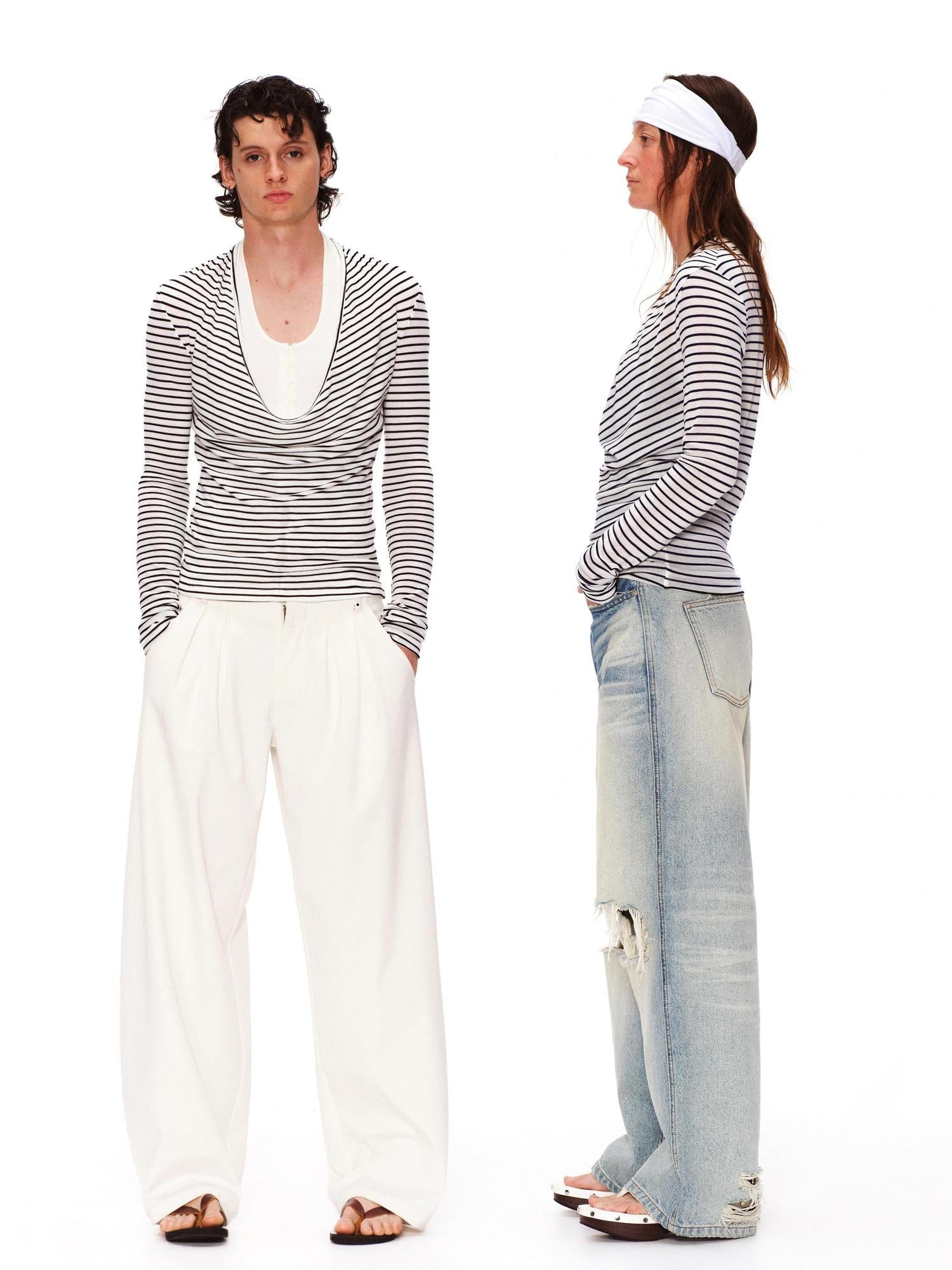 RUN TO THE FUTURE Lyocell Striped Color Block Faux Two Piece Casual Women Long Sleeve T-Shirts