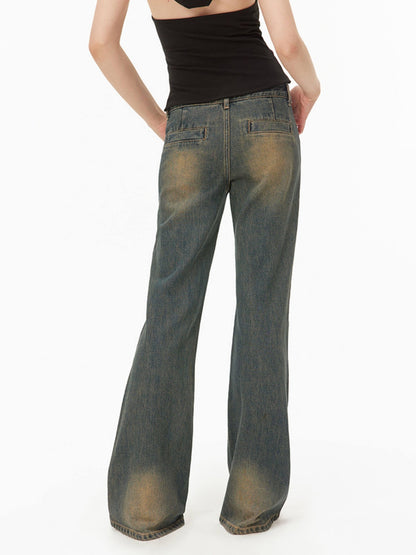 RUN TO THE FUTURE Micro Stretch Vintage Low Rise Slim Fit Women Dark Wash Denim Flare Jeans