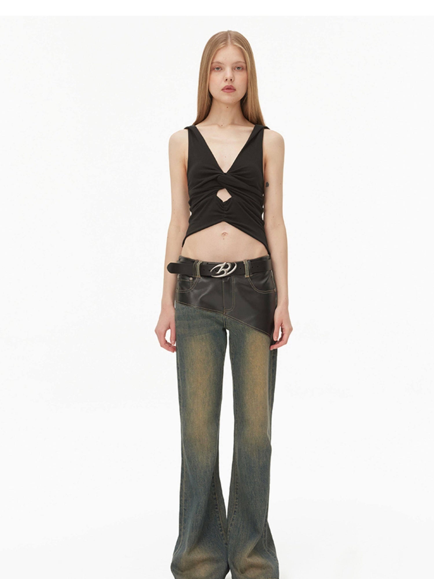 RUN TO THE FUTURE Micro Stretch Vintage Low Rise Slim Fit Women Dark Wash Denim Flare Jeans