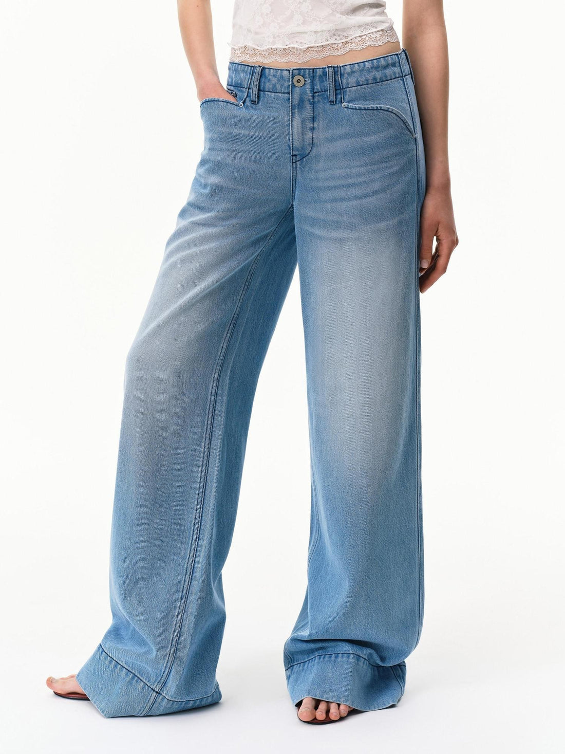 RUN TO THE FUTURE Mid Blue Washed Lyocell Blend Mid Low Waist Loose Women&