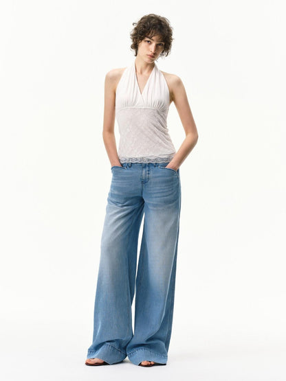 RUN TO THE FUTURE Mid Blue Washed Lyocell Blend Mid Low Waist Loose Women&