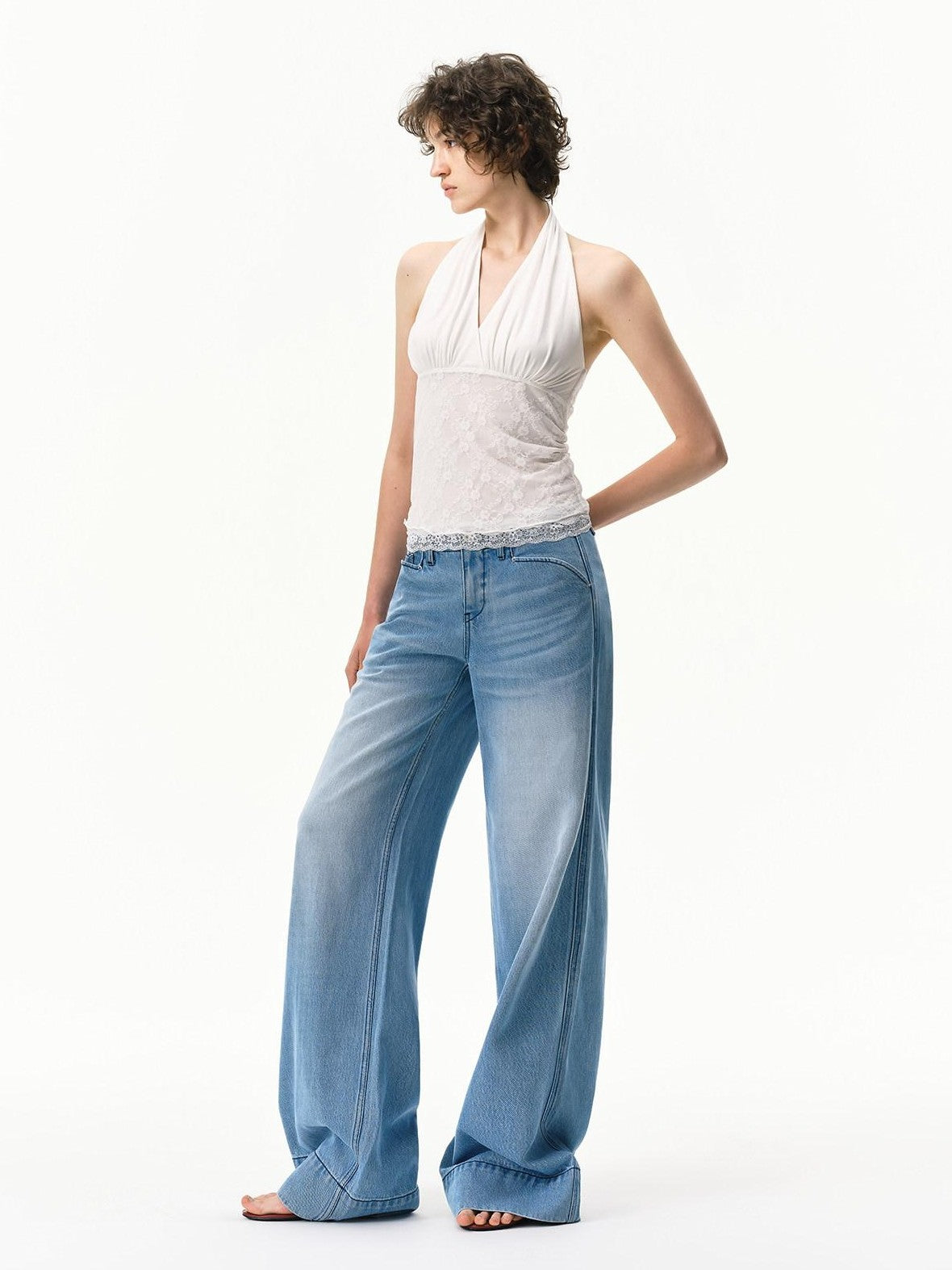 RUN TO THE FUTURE Mid Blue Washed Lyocell Blend Mid Low Waist Loose Women&