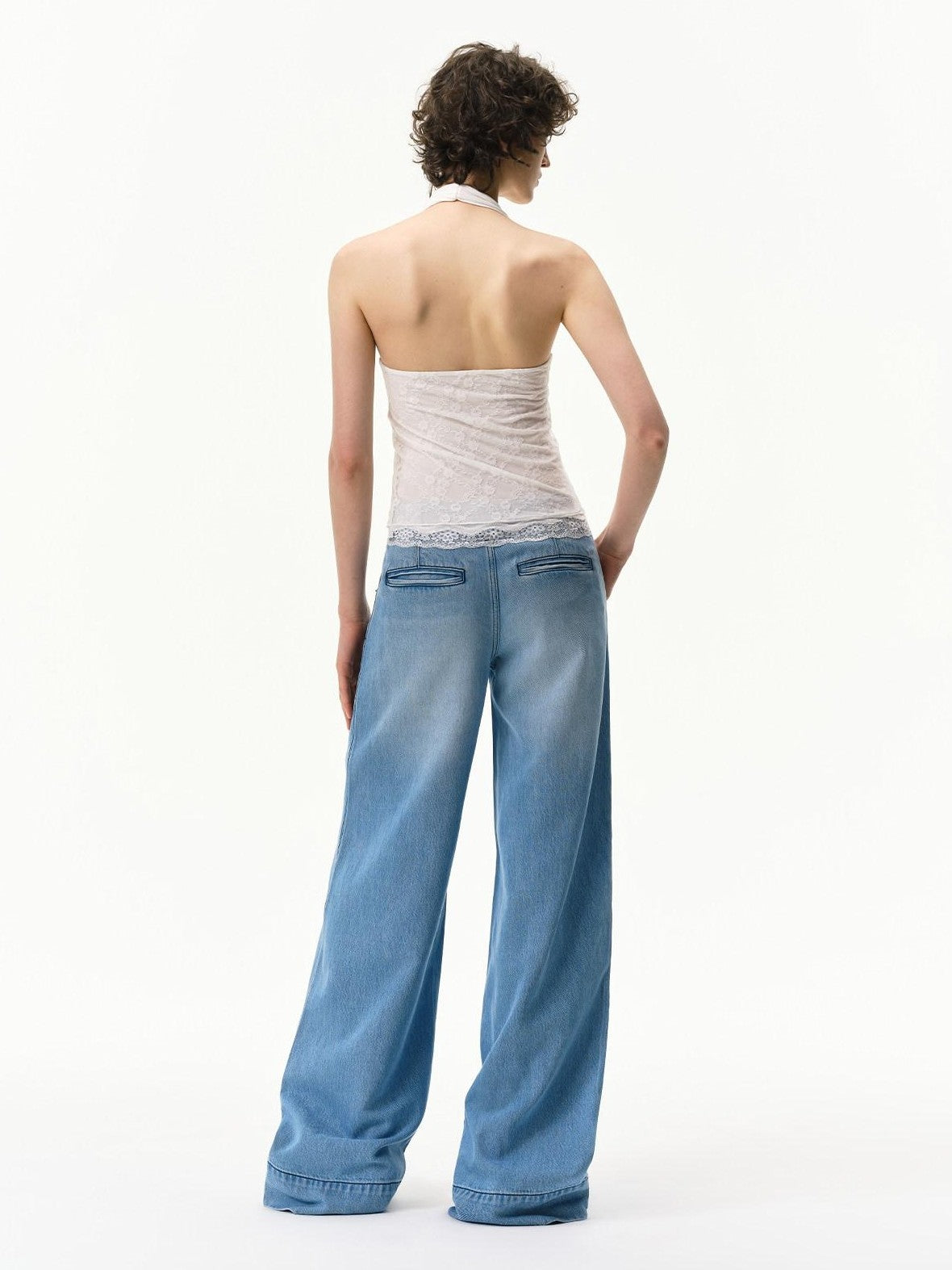 RUN TO THE FUTURE Mid Blue Washed Lyocell Blend Mid Low Waist Loose Women&