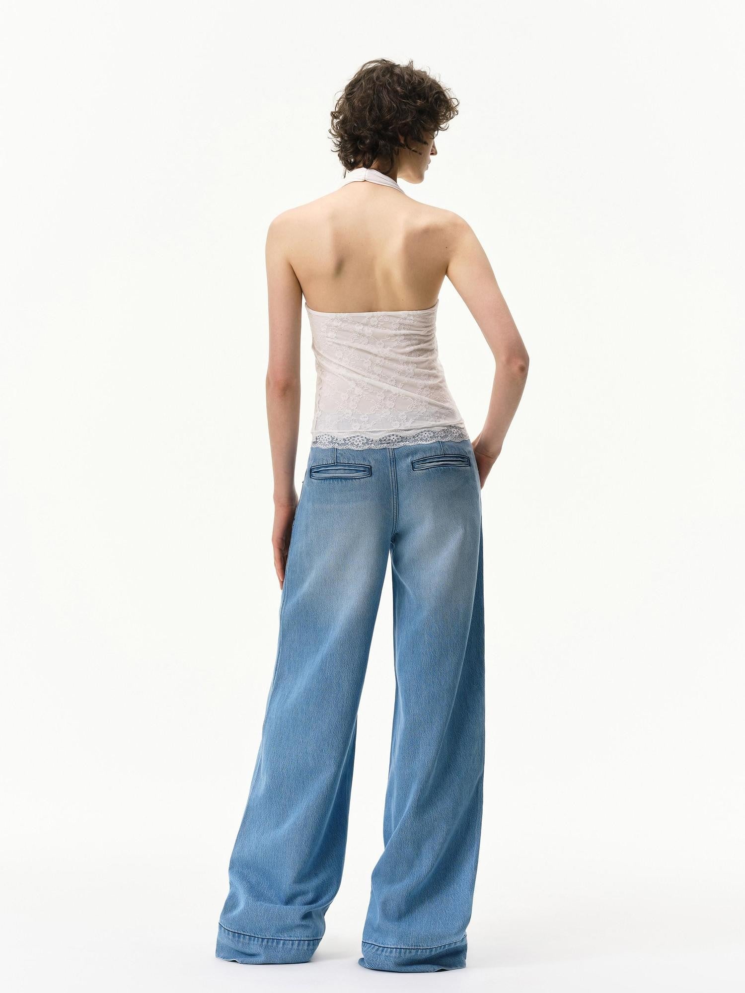 RUN TO THE FUTURE Mid Blue Washed Lyocell Blend Mid Low Waist Loose Women&