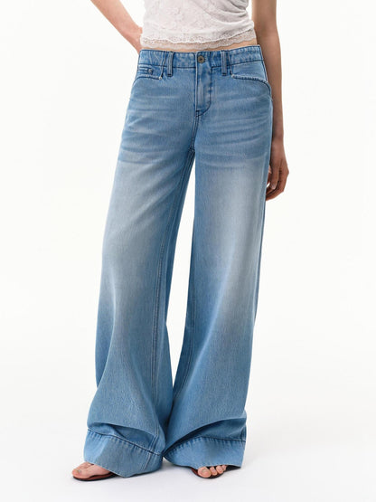 RUN TO THE FUTURE Mid Blue Washed Lyocell Blend Mid Low Waist Loose Women&