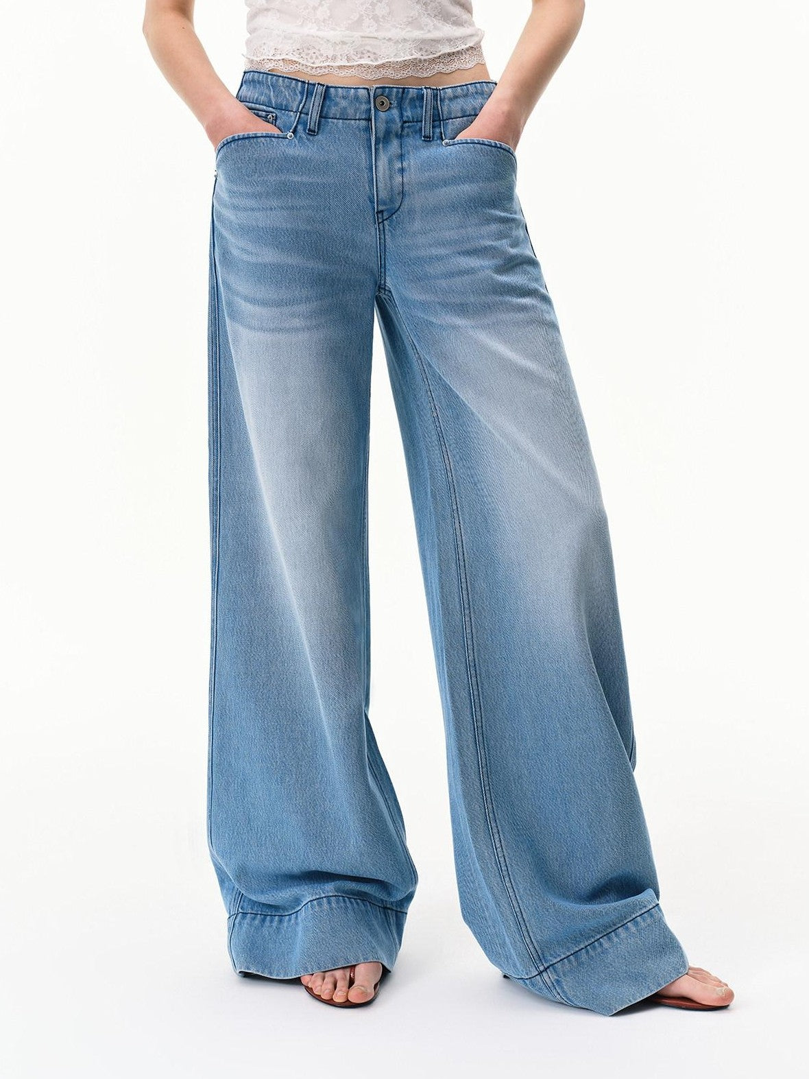 RUN TO THE FUTURE Mid Blue Washed Lyocell Blend Mid Low Waist Loose Women&
