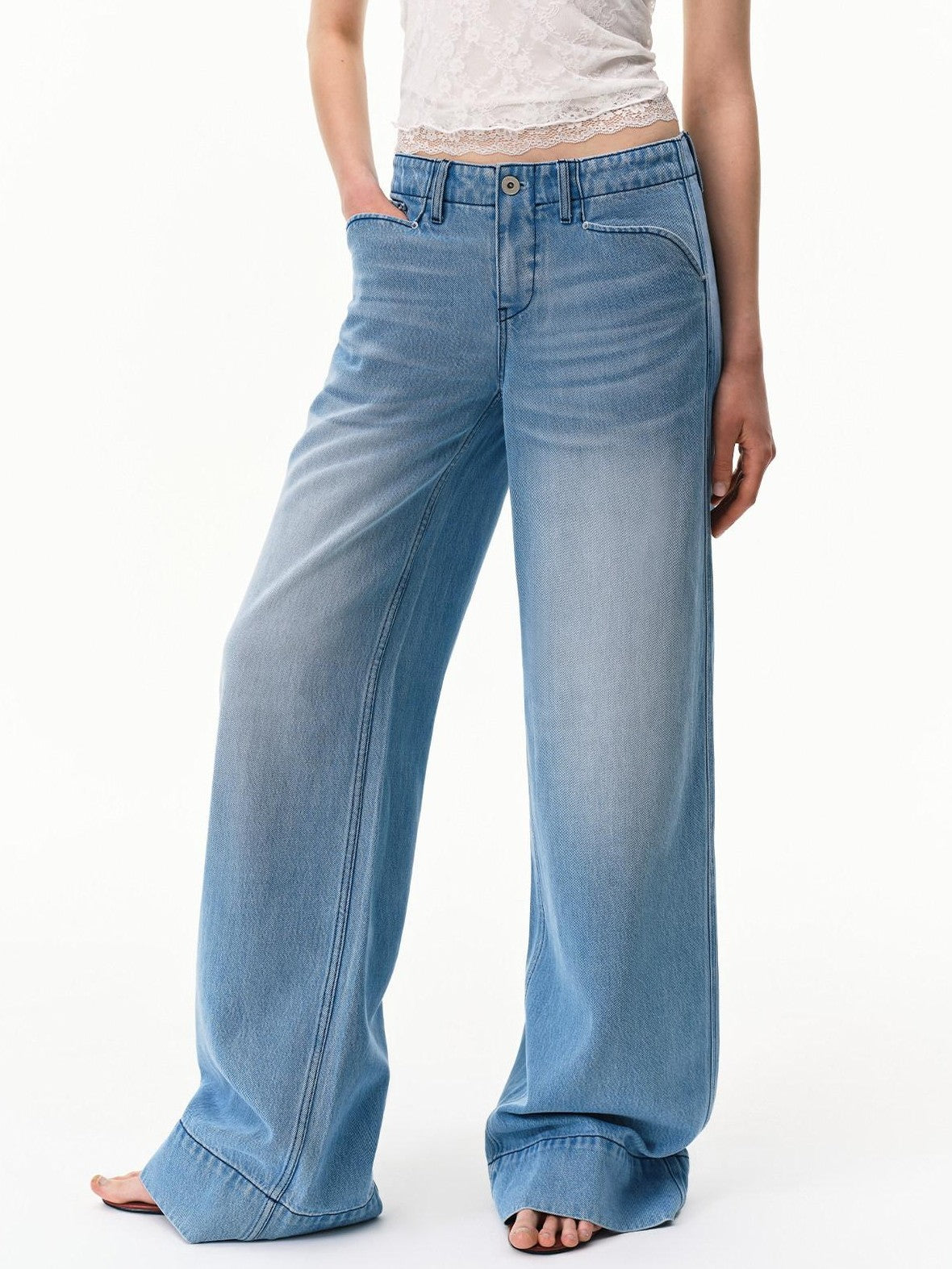 RUN TO THE FUTURE Mid Blue Washed Lyocell Blend Mid Low Waist Loose Women&