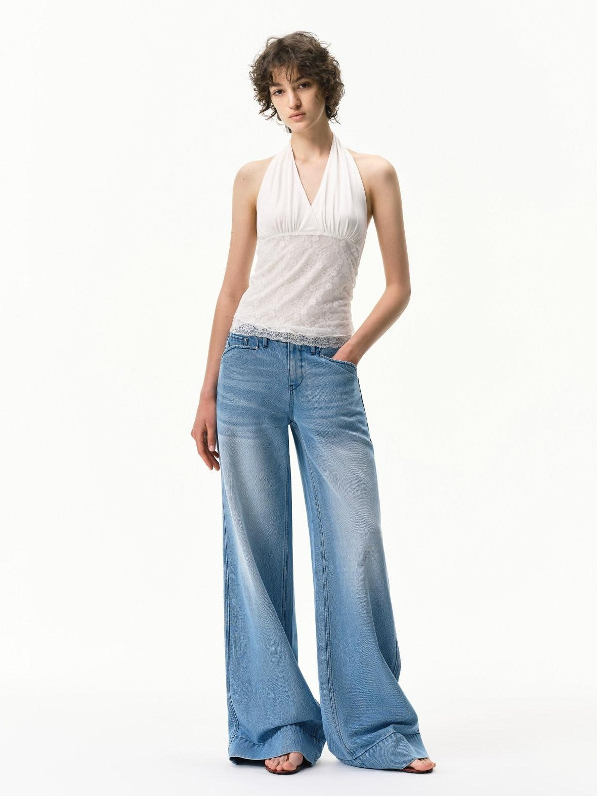 RUN TO THE FUTURE Mid Blue Washed Lyocell Blend Mid Low Waist Loose Women&