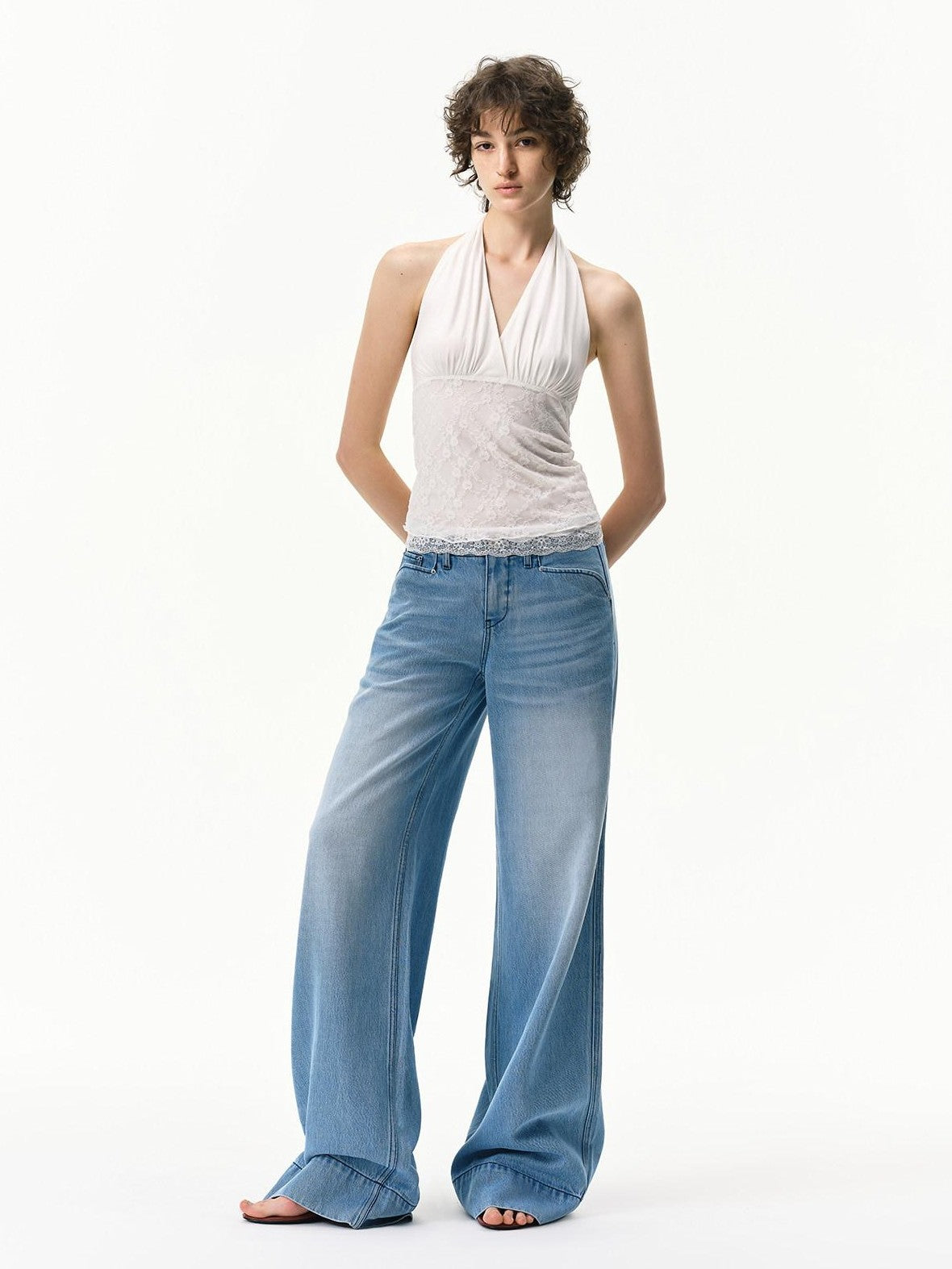 RUN TO THE FUTURE Mid Blue Washed Lyocell Blend Mid Low Waist Loose Women&
