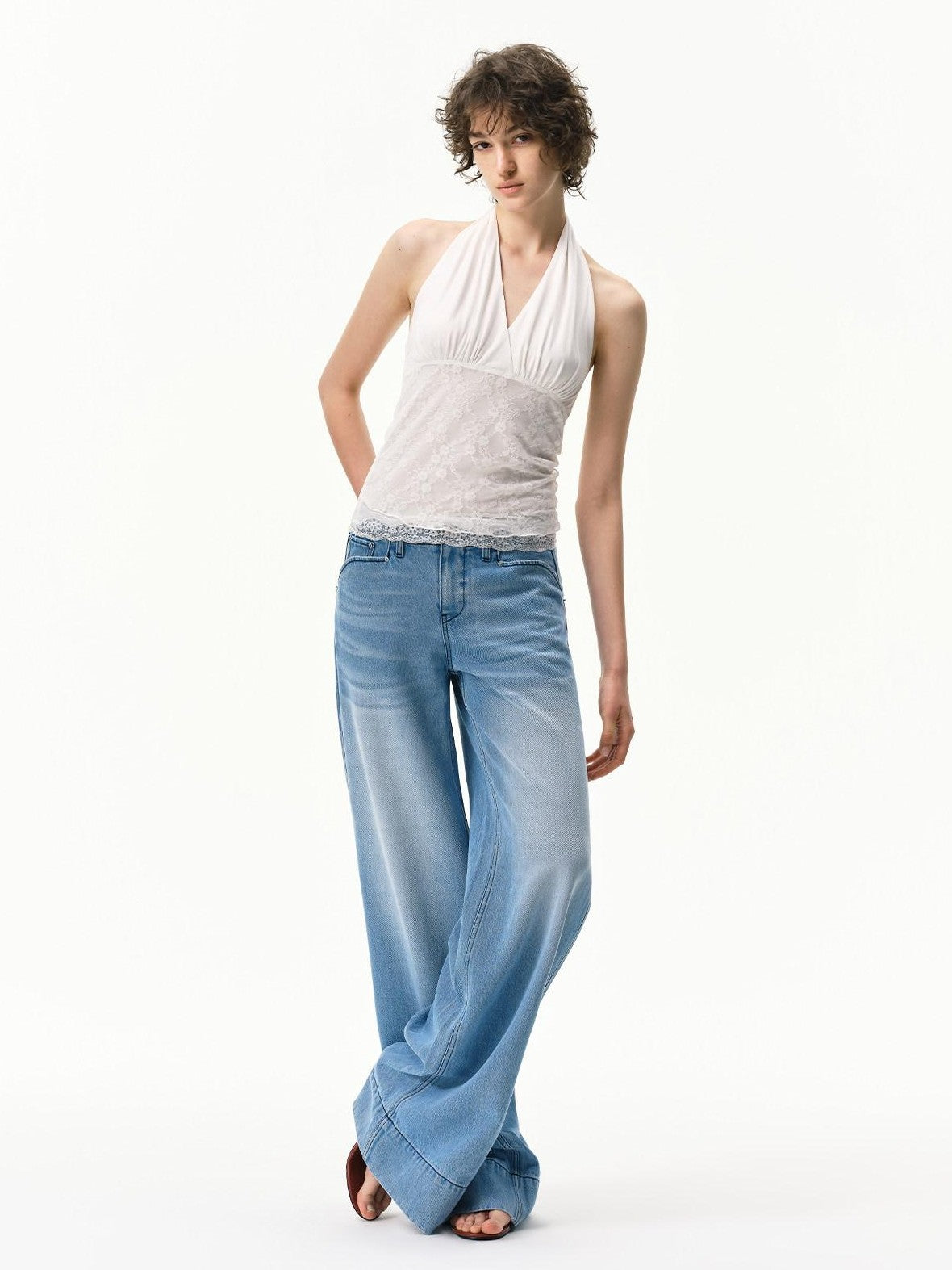 RUN TO THE FUTURE Mid Blue Washed Lyocell Blend Mid Low Waist Loose Women&
