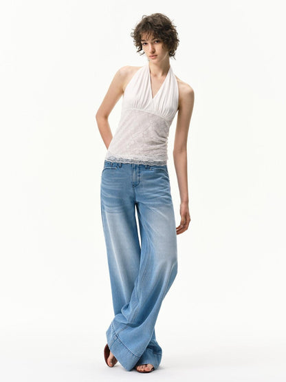 RUN TO THE FUTURE Mid Blue Washed Lyocell Blend Mid Low Waist Loose Women&