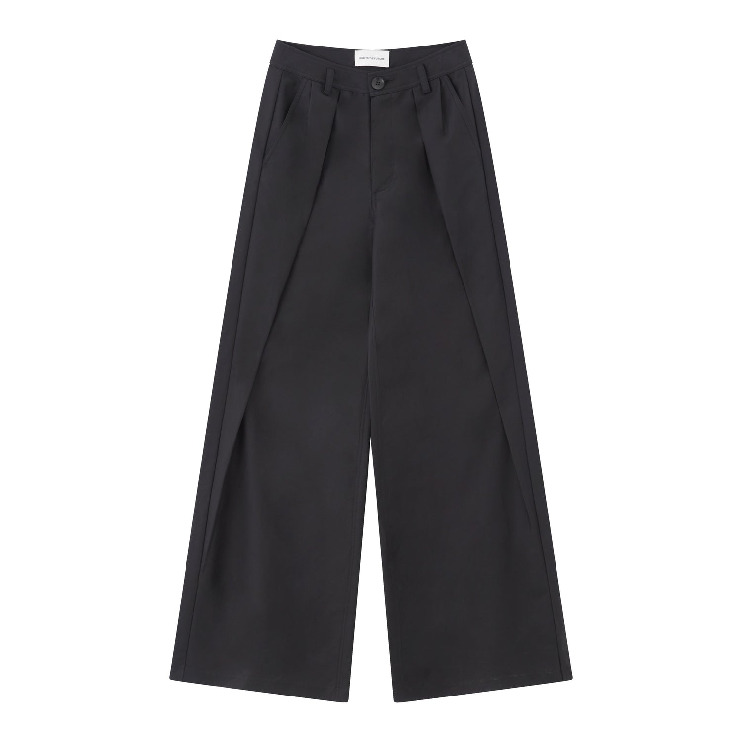 RUN TO THE FUTURE Minimalist Pleated Natural Waist Cotton Classic Black Wide-Leg Pants