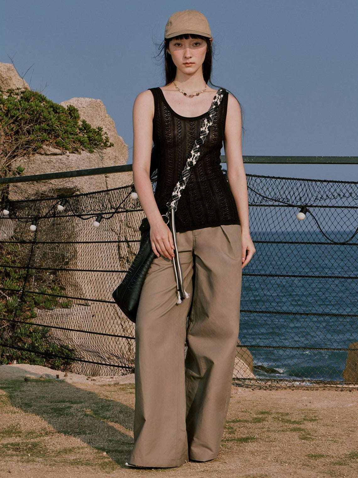 RUN TO THE FUTURE Minimalist Pleated Natural Waist Cotton Classic Black Wide-Leg Pants
