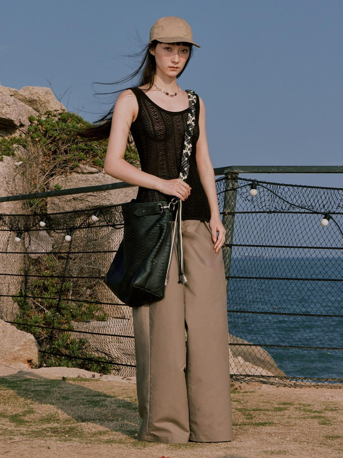 RUN TO THE FUTURE Minimalist Pleated Natural Waist Cotton Classic Black Wide-Leg Pants
