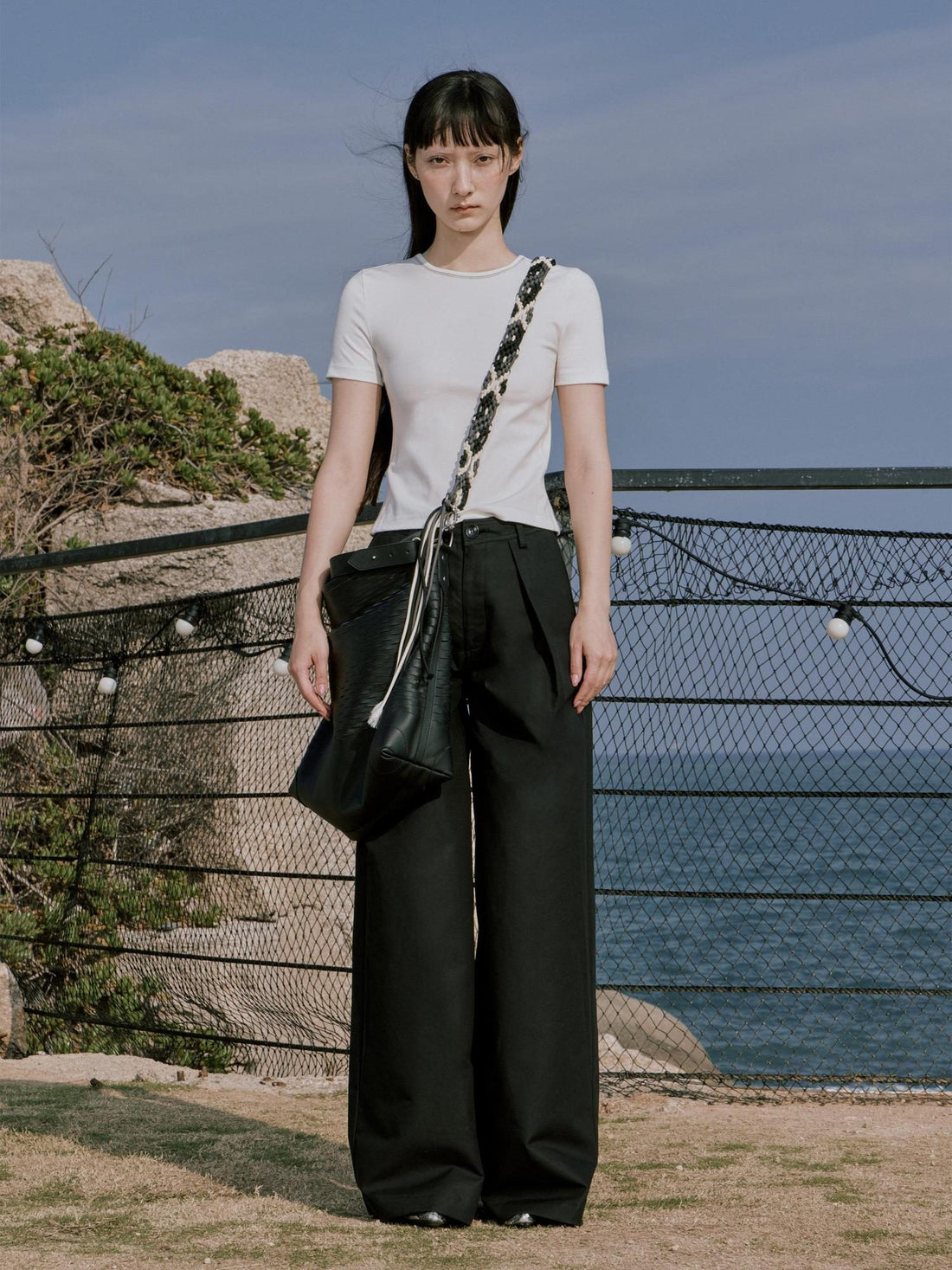 RUN TO THE FUTURE Minimalist Pleated Natural Waist Cotton Classic Black Wide-Leg Pants