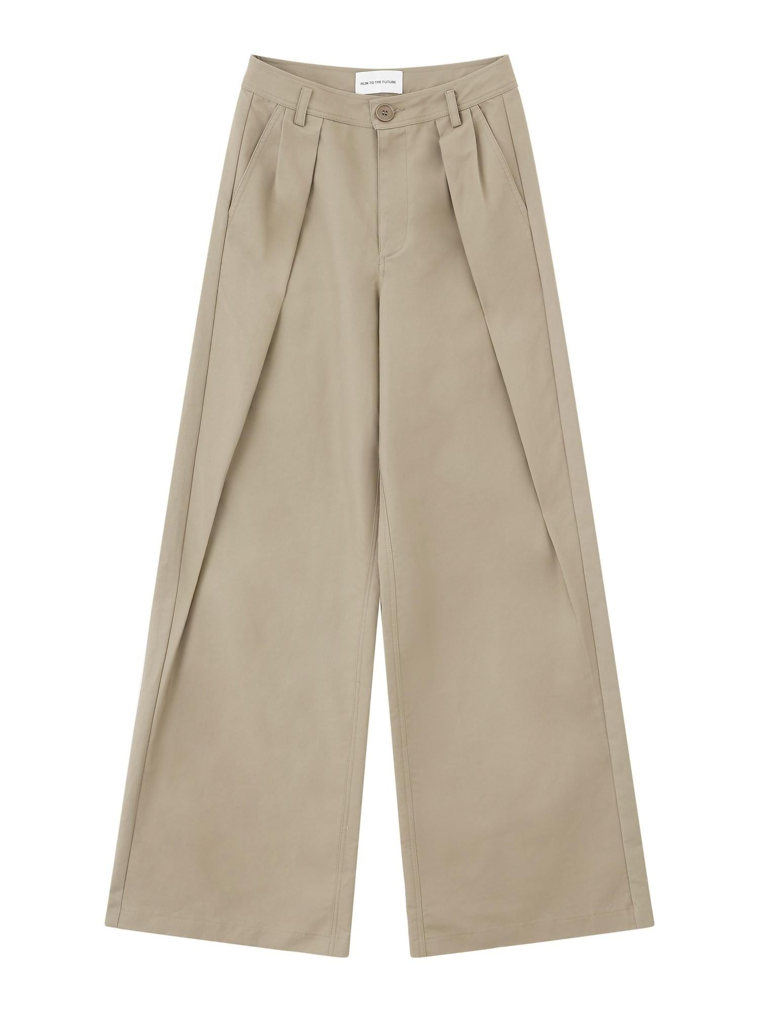 RUN TO THE FUTURE Minimalist Pleated Natural Waist Cotton Classic Black Wide-Leg Pants