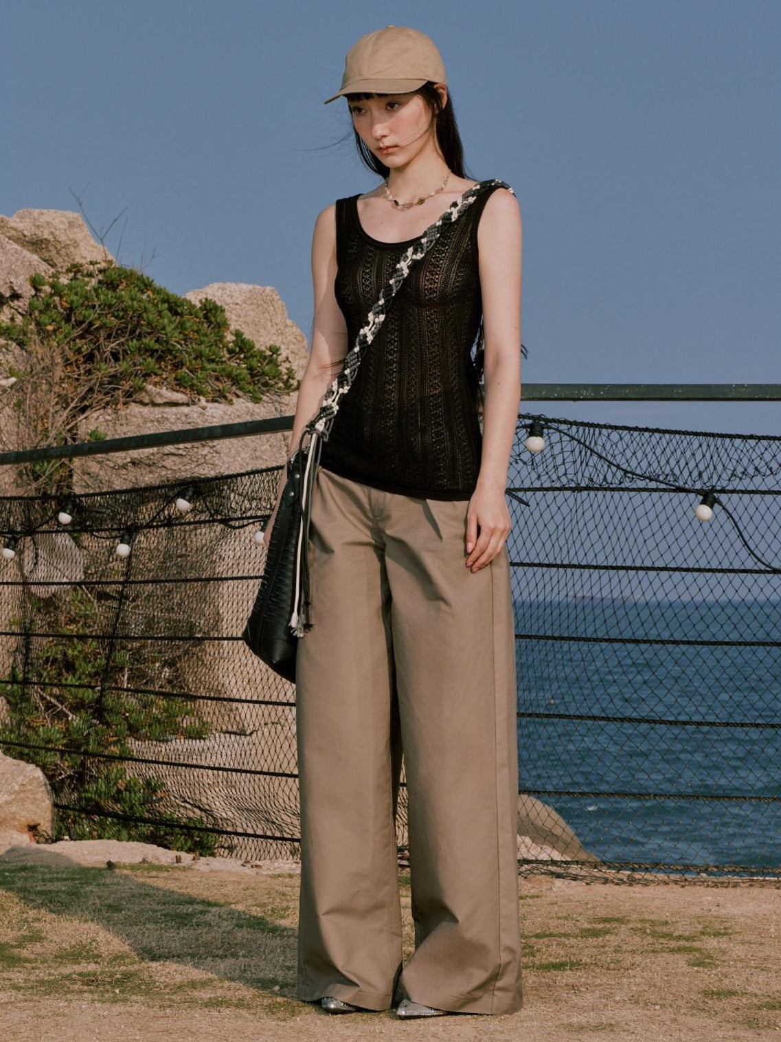 RUN TO THE FUTURE Minimalist Pleated Natural Waist Cotton Classic Black Wide-Leg Pants