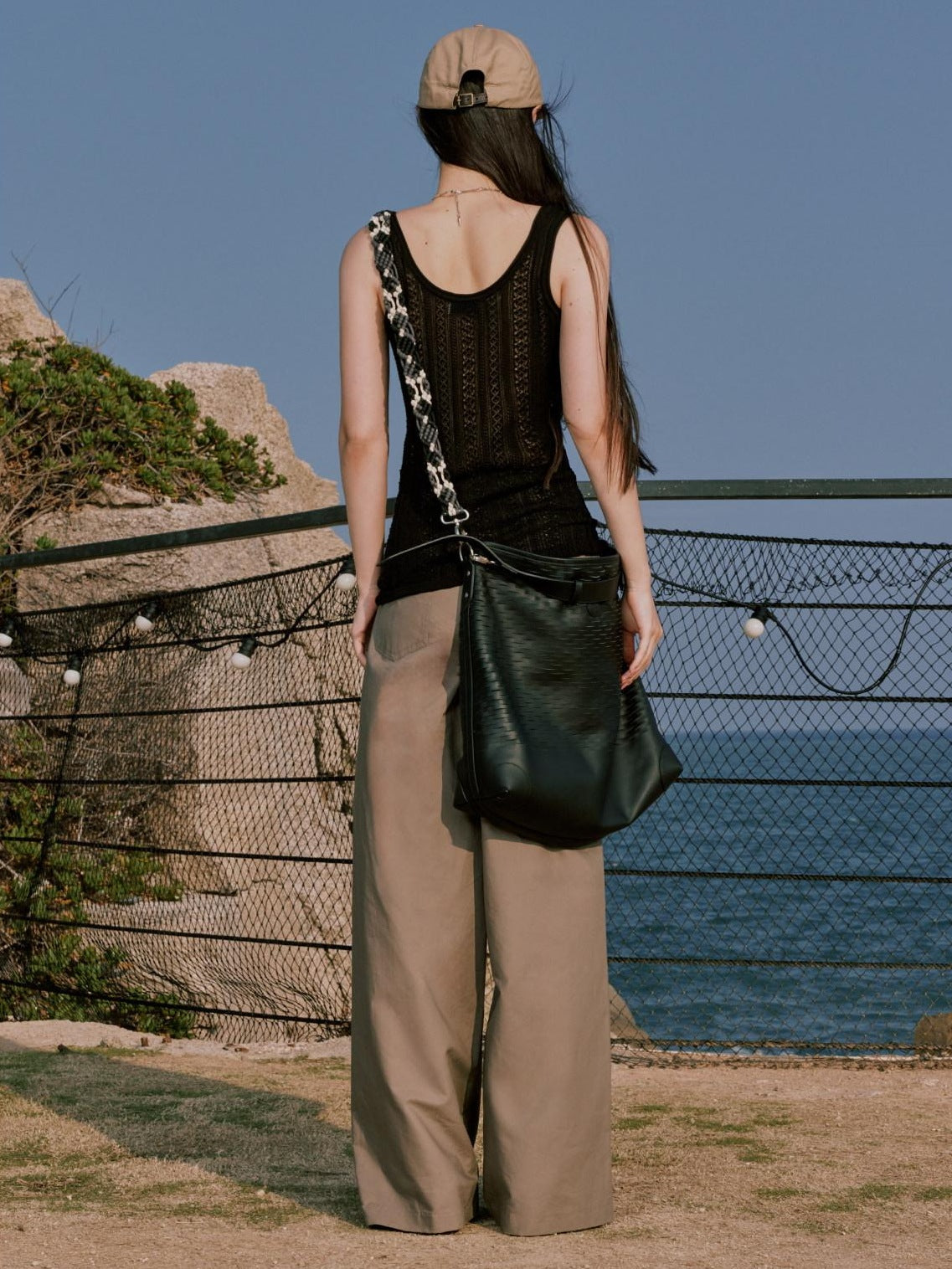 RUN TO THE FUTURE Minimalist Pleated Natural Waist Cotton Classic Black Wide-Leg Pants