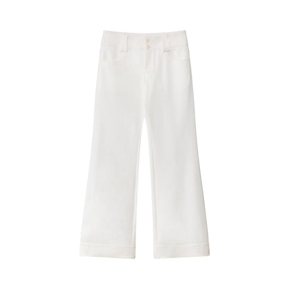 RUN TO THE FUTURE Minimalist Straight Low Waist Zipper Black White Stretch Wide-Leg Pants