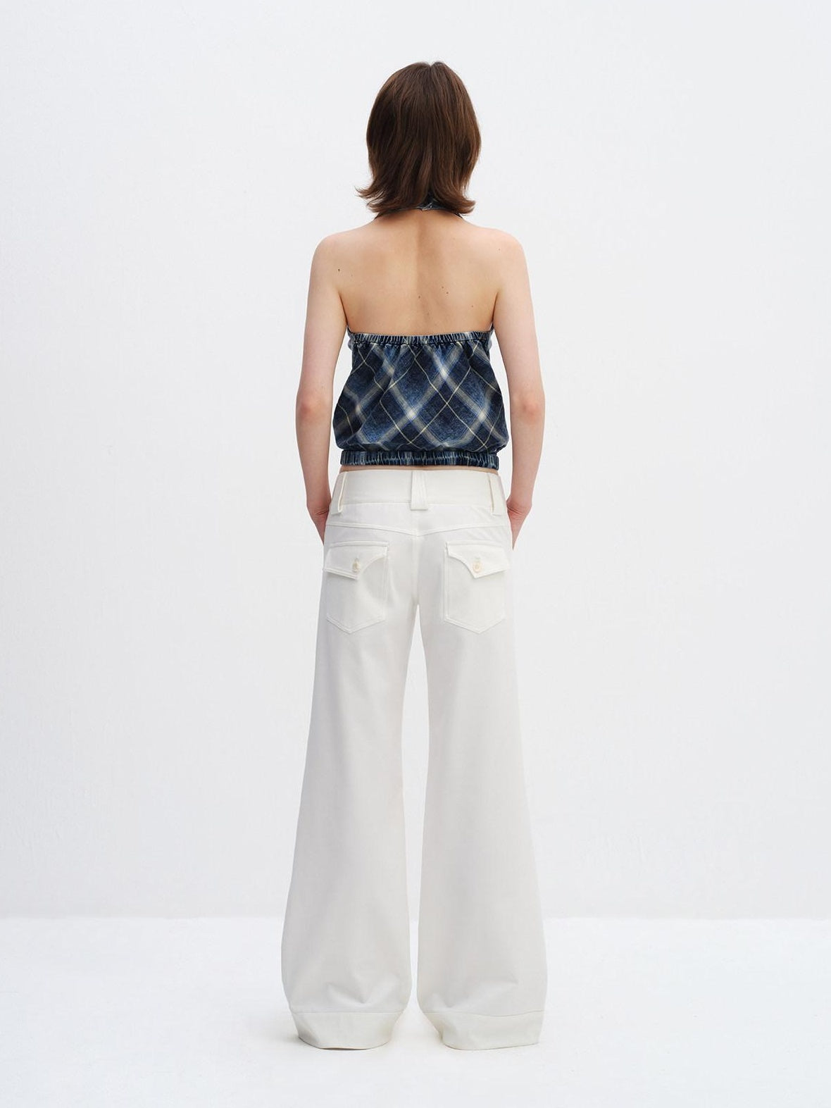 RUN TO THE FUTURE Minimalist Straight Low Waist Zipper Black White Stretch Wide-Leg Pants