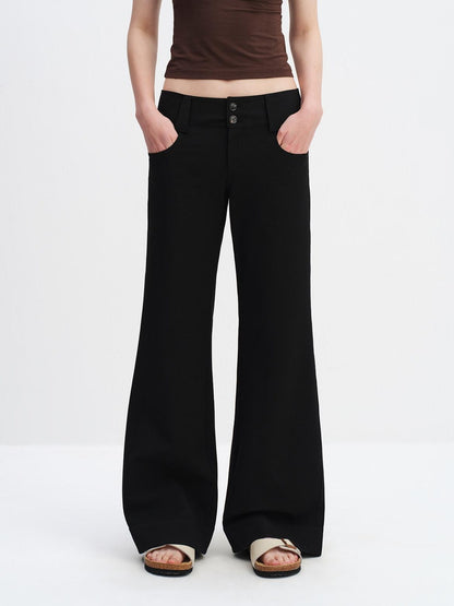 RUN TO THE FUTURE Minimalist Straight Low Waist Zipper Black White Stretch Wide-Leg Pants