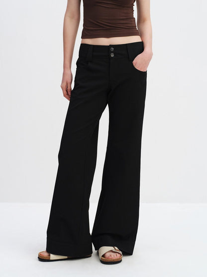 RUN TO THE FUTURE Minimalist Straight Low Waist Zipper Black White Stretch Wide-Leg Pants