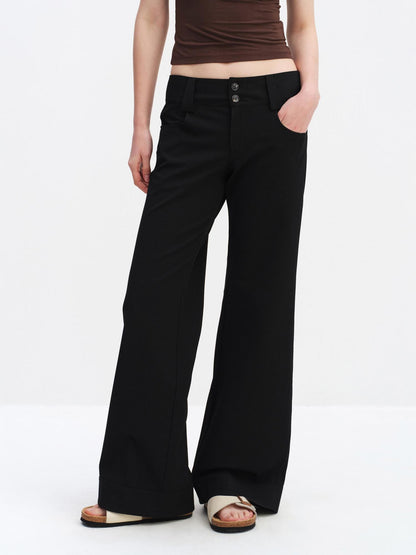 RUN TO THE FUTURE Minimalist Straight Low Waist Zipper Black White Stretch Wide-Leg Pants