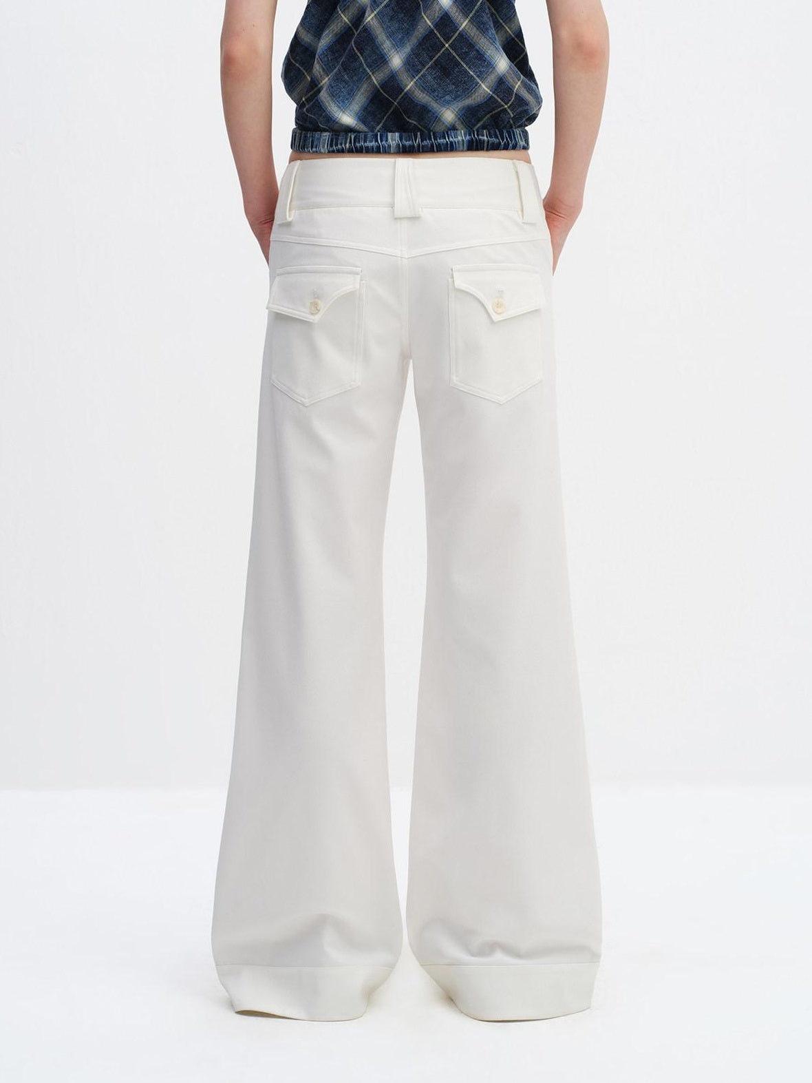 RUN TO THE FUTURE Minimalist Straight Low Waist Zipper Black White Stretch Wide-Leg Pants