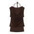 RUN TO THE FUTURE Modal Stretch Slim Fit Minimalist Scoop Neck Women Brown Short Sleeve T-Shirts