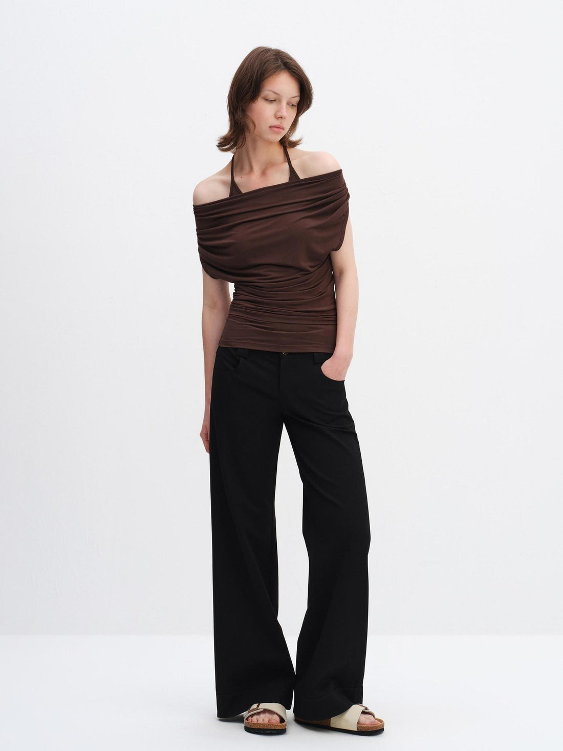 RUN TO THE FUTURE Modal Stretch Slim Fit Minimalist Scoop Neck Women Brown Short Sleeve T-Shirts