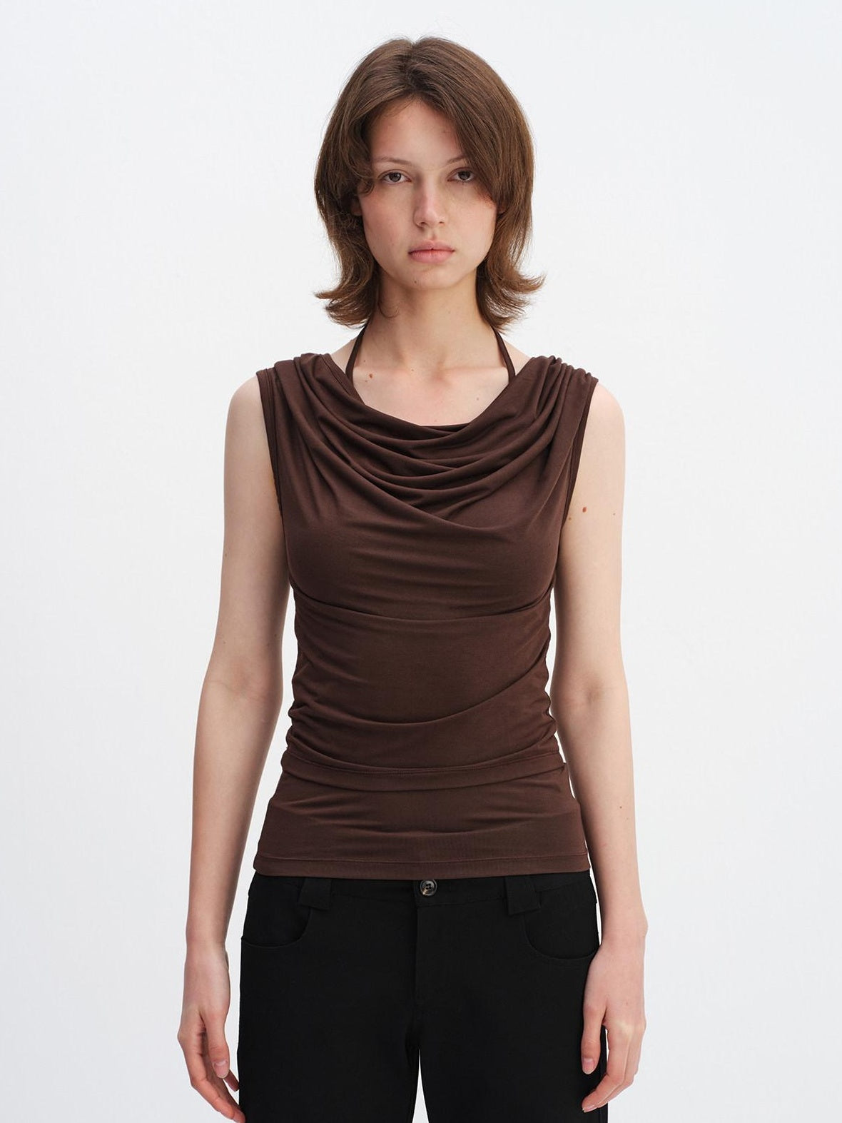 RUN TO THE FUTURE Modal Stretch Slim Fit Minimalist Scoop Neck Women Brown Short Sleeve T-Shirts