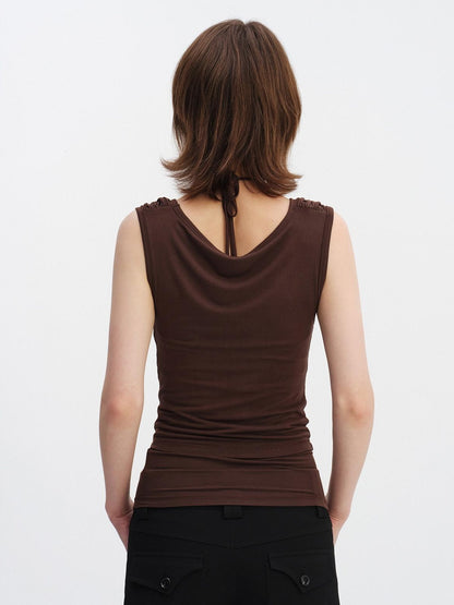 RUN TO THE FUTURE Modal Stretch Slim Fit Minimalist Scoop Neck Women Brown Short Sleeve T-Shirts