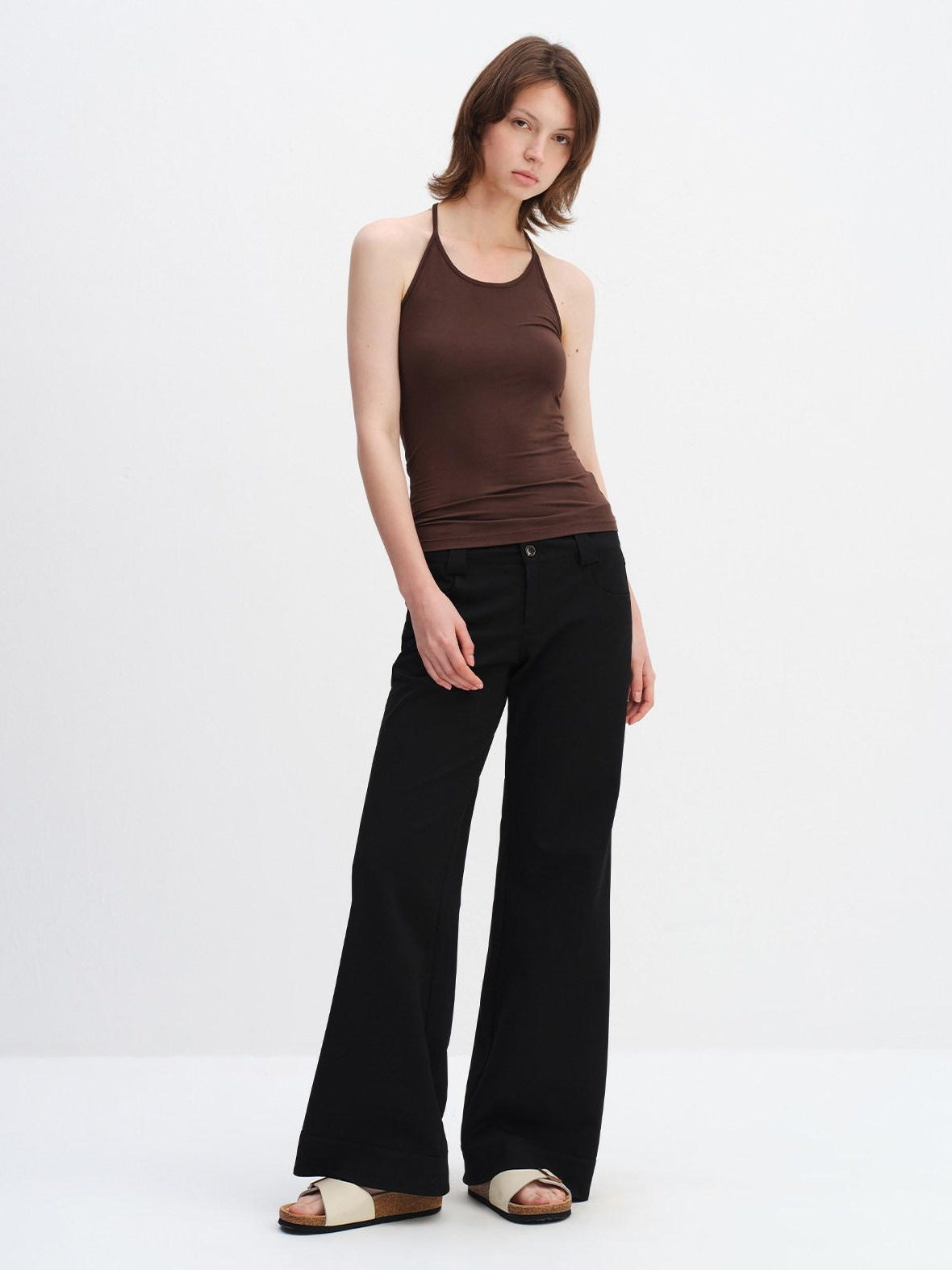 RUN TO THE FUTURE Modal Stretch Slim Fit Minimalist Scoop Neck Women Brown Short Sleeve T-Shirts