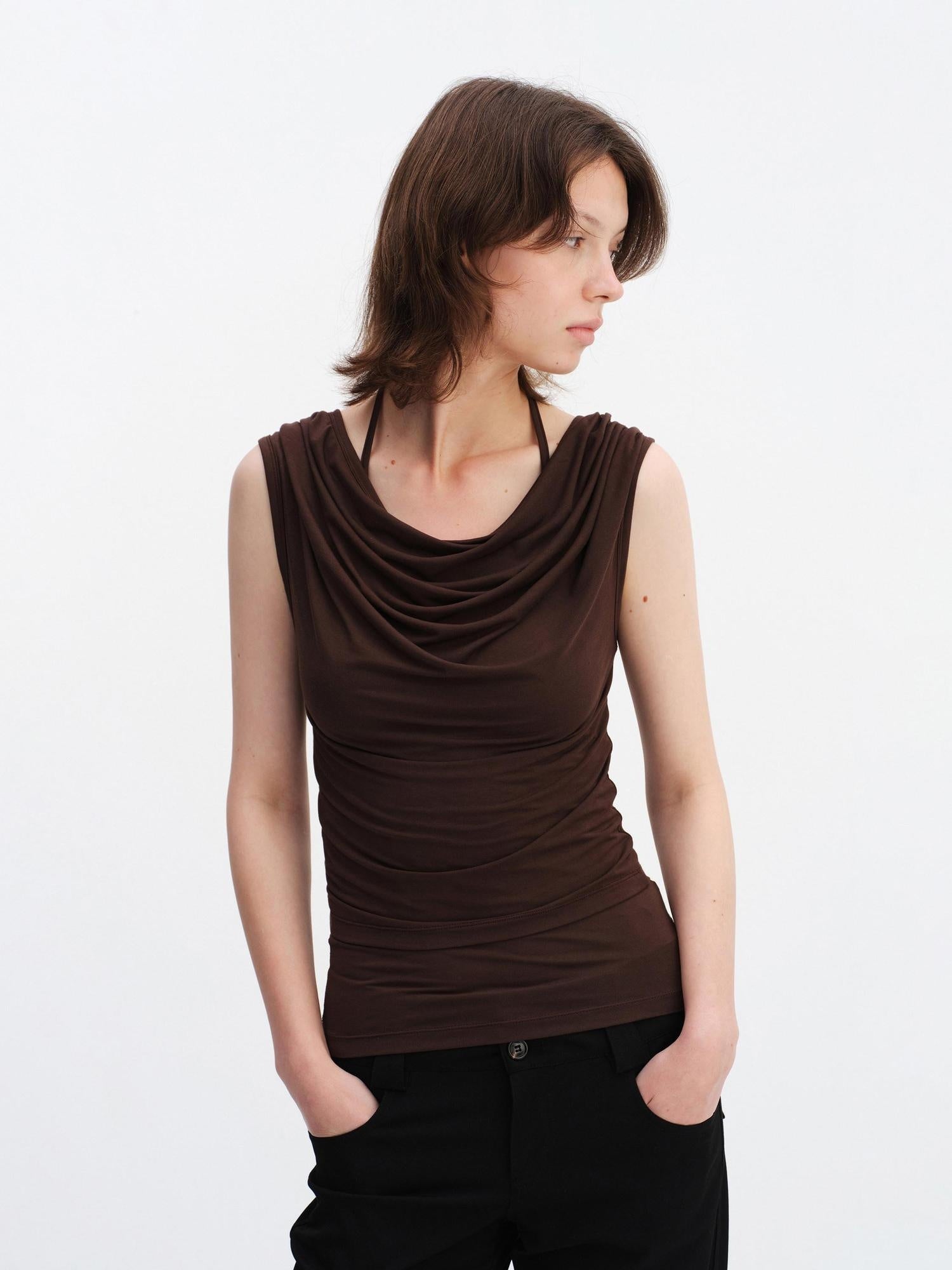 RUN TO THE FUTURE Modal Stretch Slim Fit Minimalist Scoop Neck Women Brown Short Sleeve T-Shirts