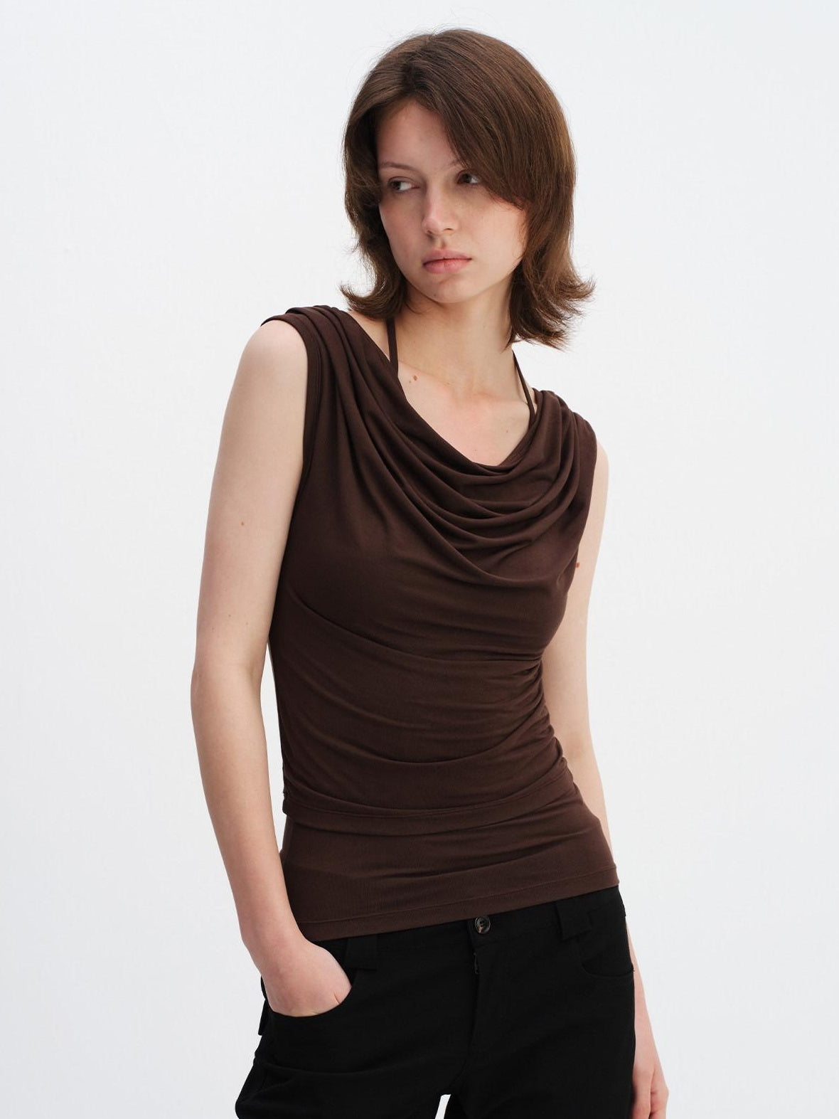 RUN TO THE FUTURE Modal Stretch Slim Fit Minimalist Scoop Neck Women Brown Short Sleeve T-Shirts