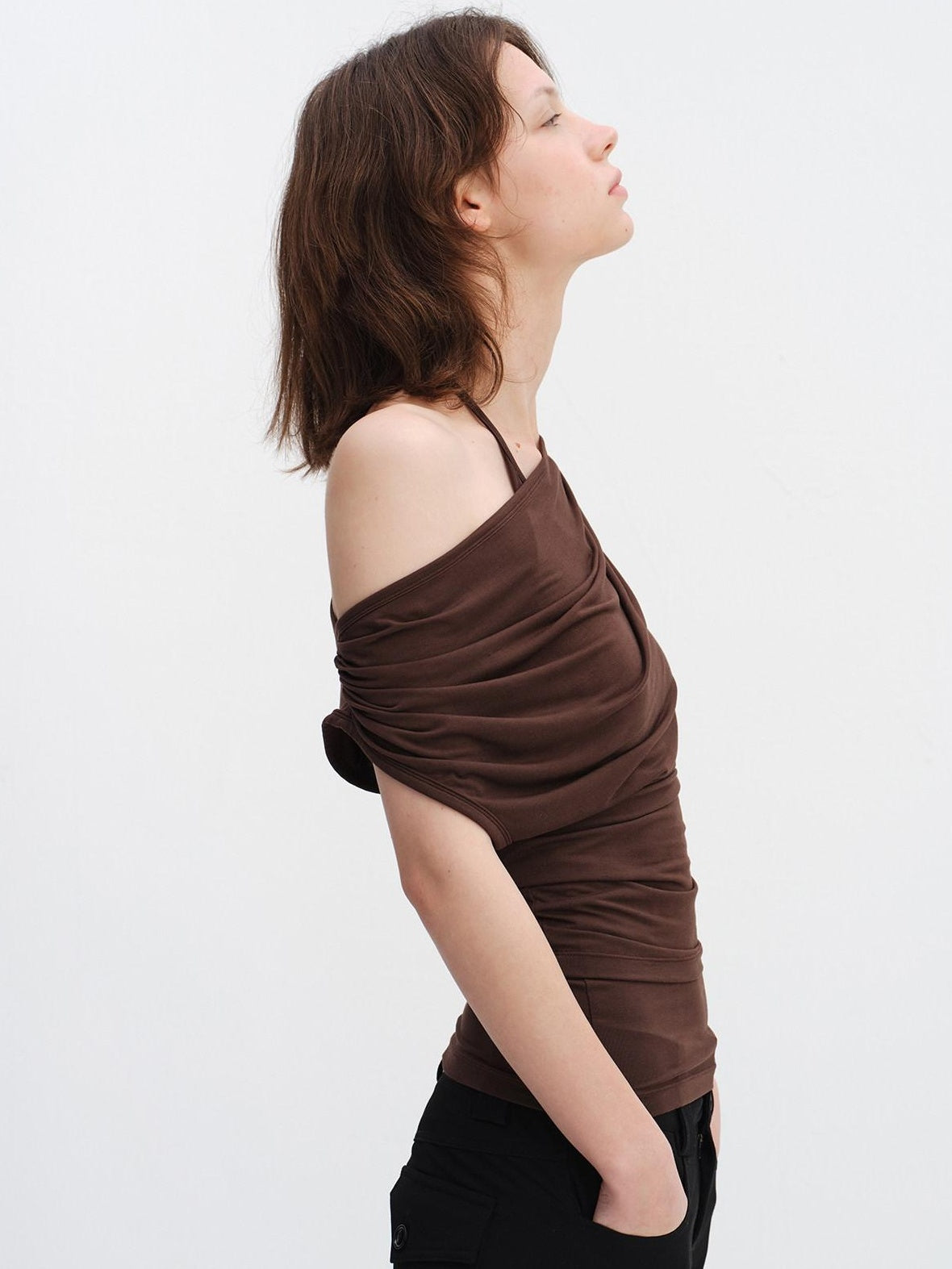 RUN TO THE FUTURE Modal Stretch Slim Fit Minimalist Scoop Neck Women Brown Short Sleeve T-Shirts