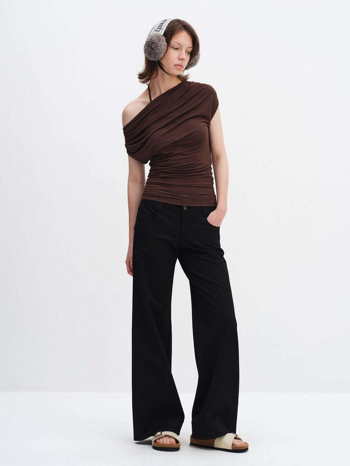 RUN TO THE FUTURE Modal Stretch Slim Fit Minimalist Scoop Neck Women Brown Short Sleeve T-Shirts
