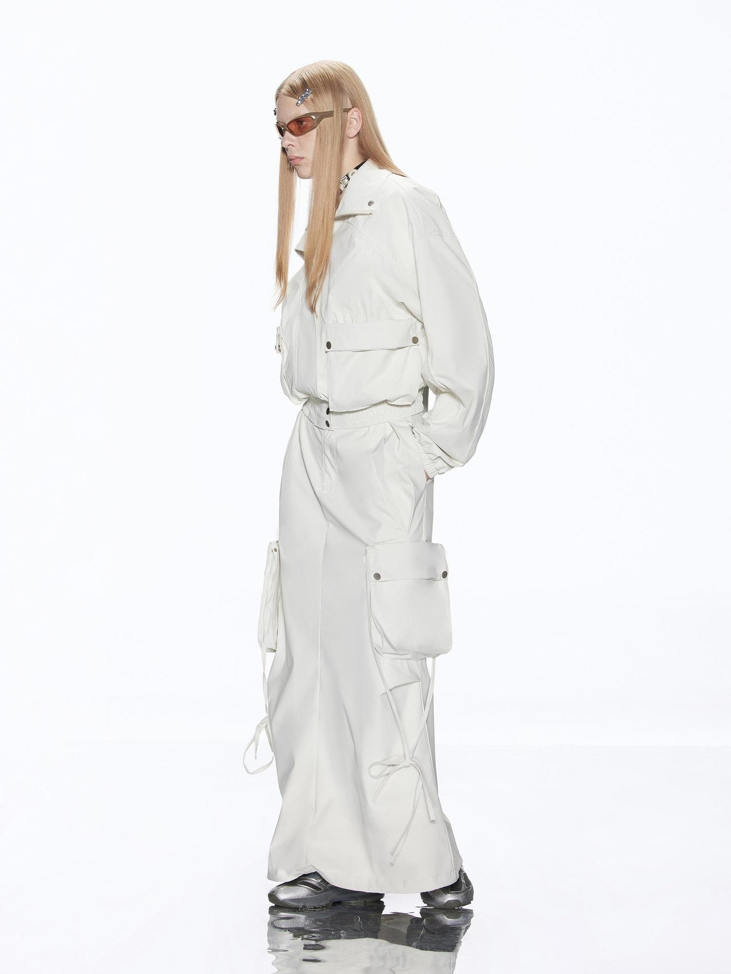 RUN TO THE FUTURE Multiway Detachable Pocket Streetwear A Line Mid Waist Ivory Maxi Skirts