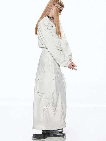 RUN TO THE FUTURE Multiway Detachable Pocket Streetwear A Line Mid Waist Ivory Maxi Skirts