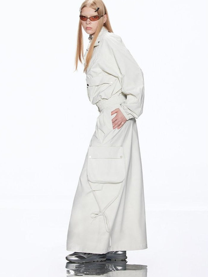 RUN TO THE FUTURE Multiway Detachable Pocket Streetwear A Line Mid Waist Ivory Maxi Skirts
