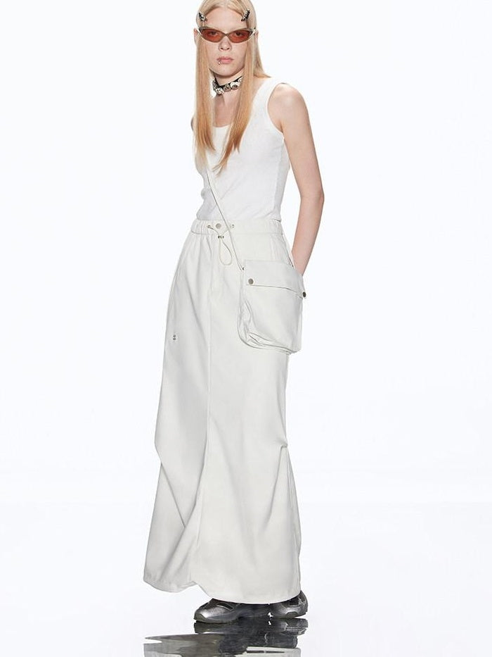 RUN TO THE FUTURE Multiway Detachable Pocket Streetwear A Line Mid Waist Ivory Maxi Skirts