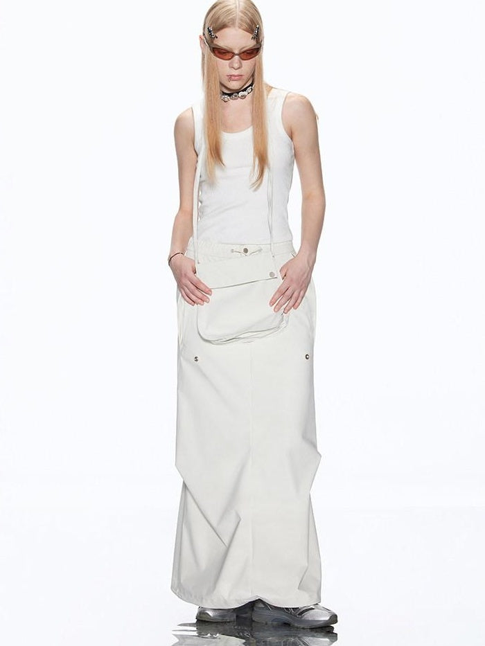 RUN TO THE FUTURE Multiway Detachable Pocket Streetwear A Line Mid Waist Ivory Maxi Skirts
