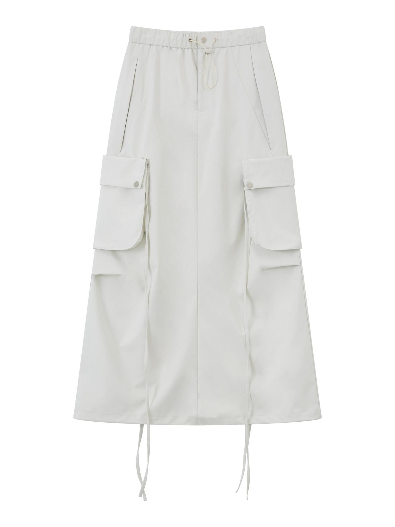 RUN TO THE FUTURE Multiway Detachable Pocket Streetwear A Line Mid Waist Ivory Maxi Skirts