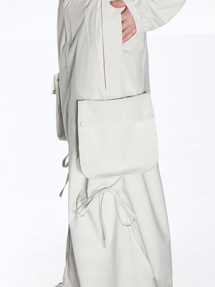 RUN TO THE FUTURE Multiway Detachable Pocket Streetwear A Line Mid Waist Ivory Maxi Skirts