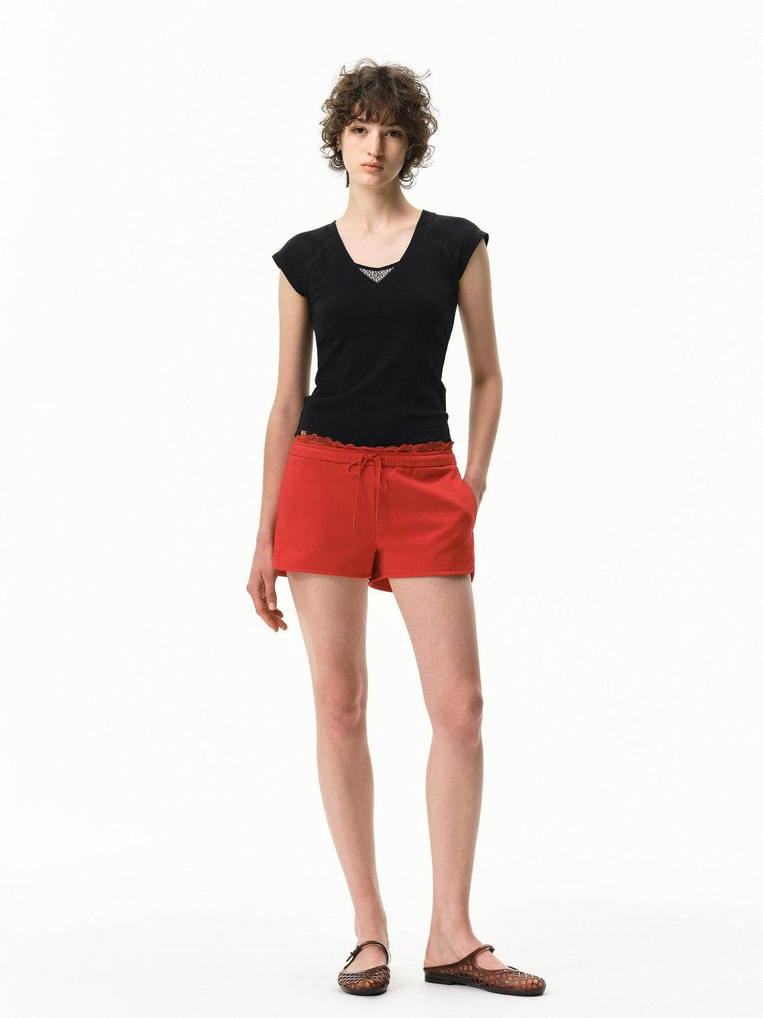 RUN TO THE FUTURE Navy Lace Waist Low Rise Relaxed Straight Women&