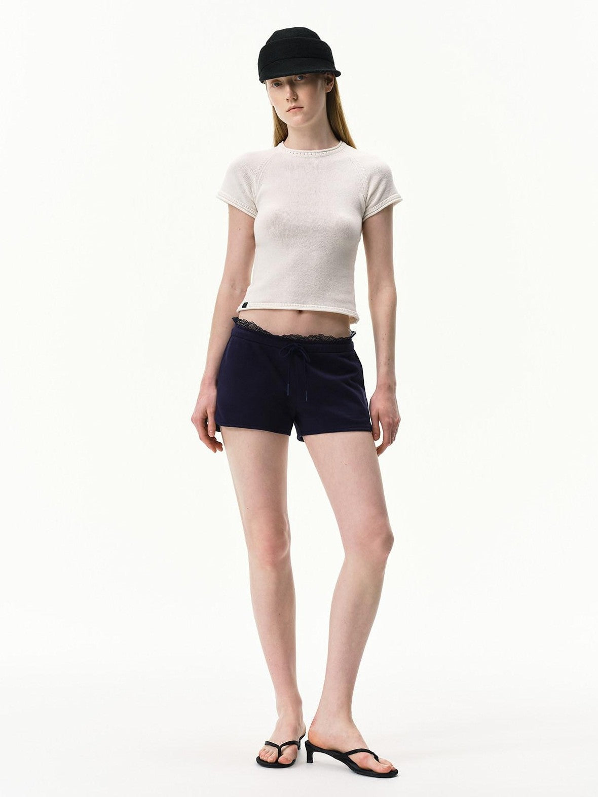 RUN TO THE FUTURE Navy Lace Waist Low Rise Relaxed Straight Women&